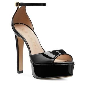 Stuart Weitzman Discoplatorm Black Patent Leather Sandals - 
Sz 7B